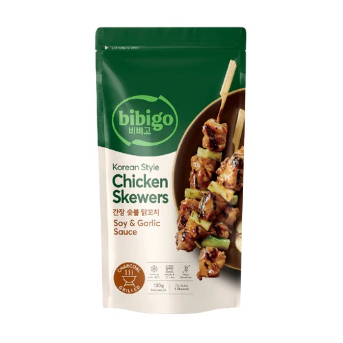 CJ BIBIGO KOREAN STYLE CHICKEN SKEWERS SOY & GARLIC 180G