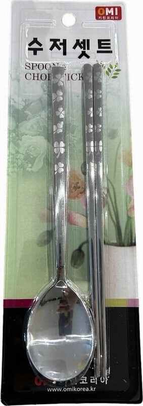 OMI KOREAN S/S SPOON & CHOPSTICK SET – LEAVES