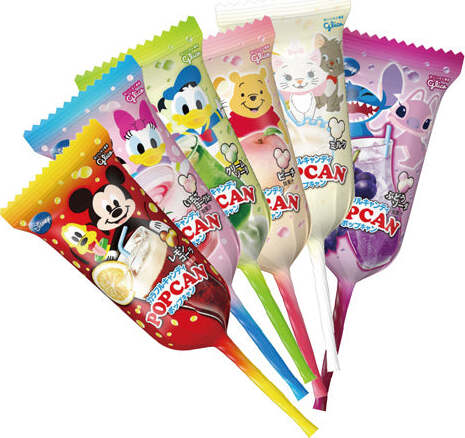 GLICO POPCAN DISNEY CHARACTER LOLLIPOP -ASSORTED DRINK MIX 10.5G