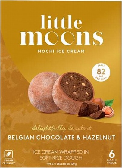 LITTLE MOONS BELGIAN CHOC & HAZELNUT MOCHI ICE CREAM 6X32G