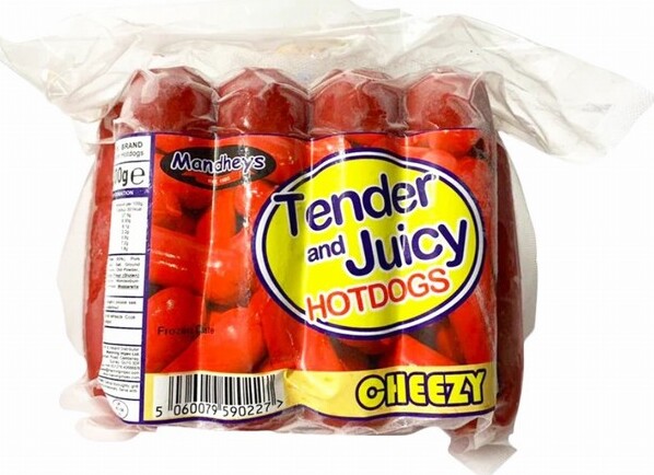 MANDHEY’S TENDER & JUICY CHEESY PORK HOTDOGS-REGULAR 500G