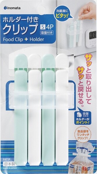 PP FOOD BAG CLIPS W/ HOLDER S 4P WHITE & BLUE 6.7×3.4×11.6