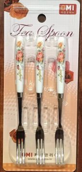 OMI KOREAN DESSERT FORK – PINK & ORANGE ROSES (3PCS SET)