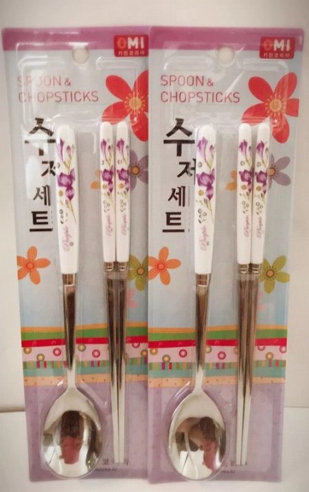 OMI KOREAN SPOON & CHOPSTICK SET - PURPLE FLOWER